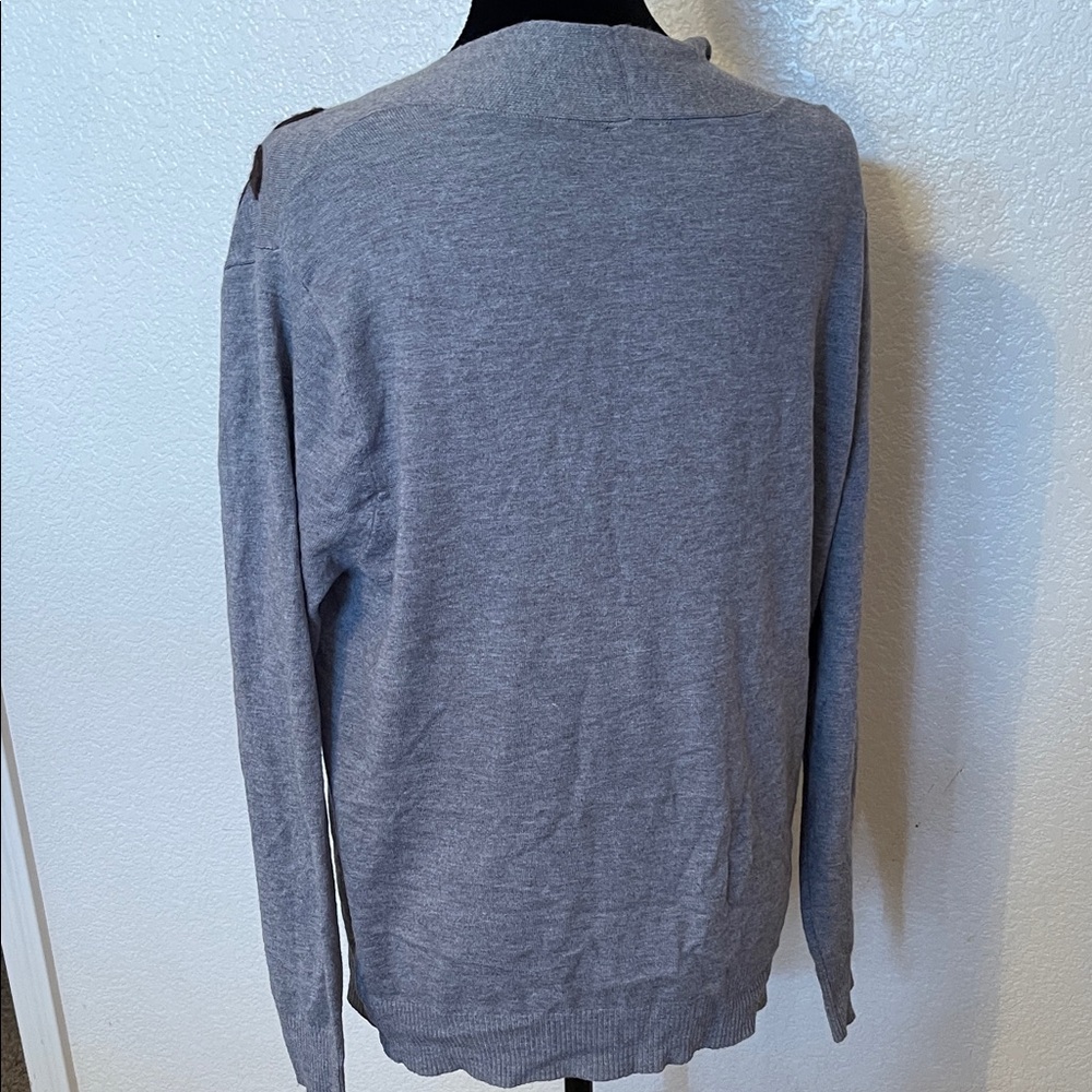 Gray Open-Front Floral Appliqué Women's Cardigan Sweater - Picture 3 of 6